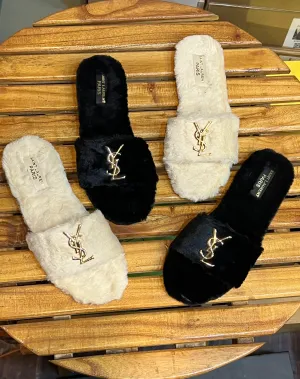 YSL Saint Laurent Comfy Flat Furr Slippers