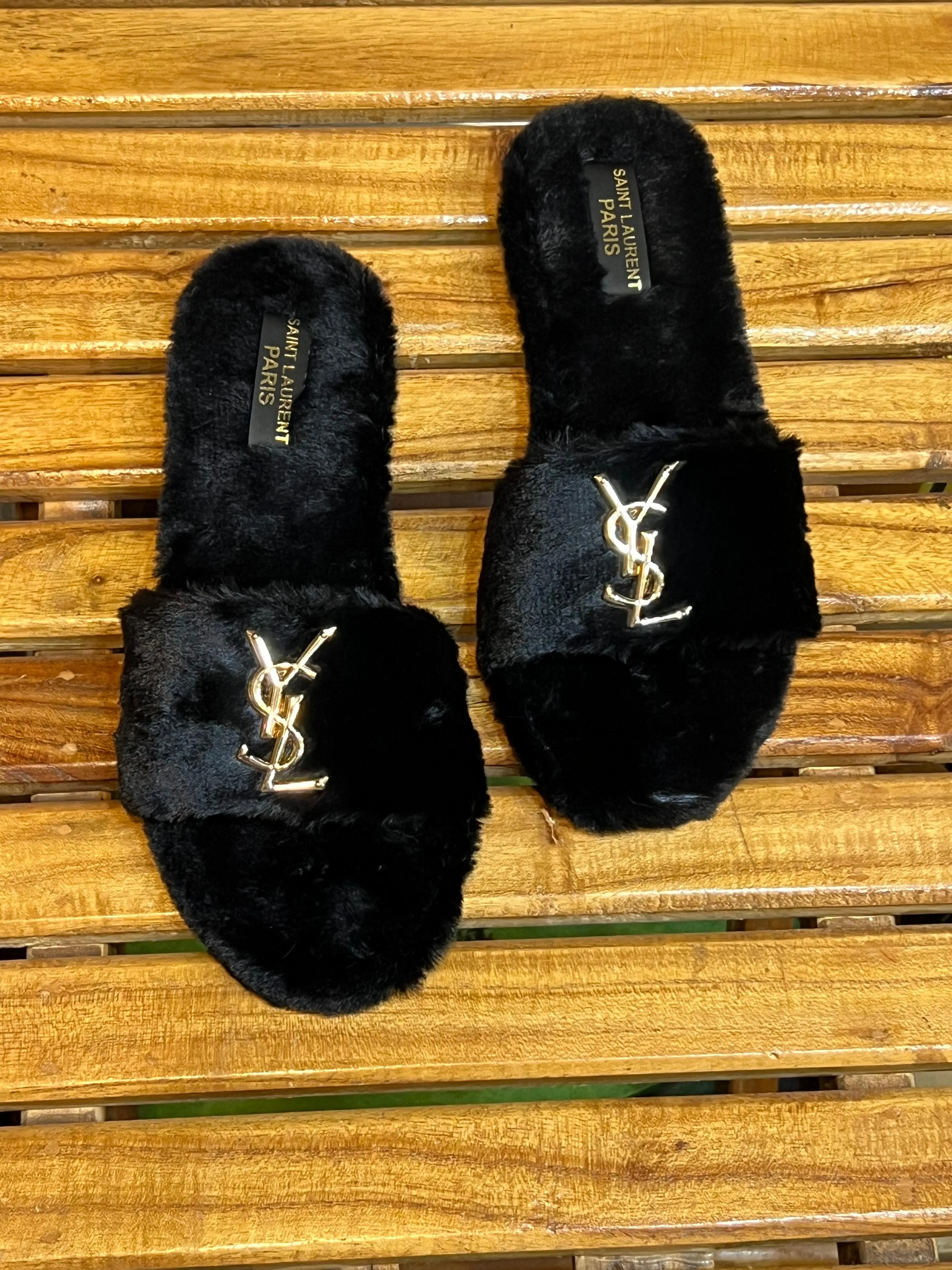 YSL Saint Laurent Comfy Flat Furr Slippers